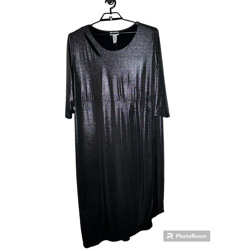 NWT Catherine’s Curvy Collection Womens Metallic 3/4 Sleeve Dress 3X Midi Cutout